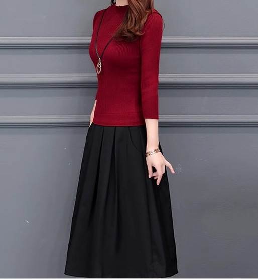 フェイクツーピース レディース ワンピース ニット プルオーバー 膝丈 ミモレ 長袖 ラウンドネック Aライン 切り替え ドッキング フェミニン フリル ポケット ハイウエスト かわいい 大人可愛い フェイクツーピース レディース ワンピース ニット プルオーバー 膝丈 ミモレ 長袖 ラウンドネック Aライン 切り替え ドッキング フェミニン フリル ポケット ハイウエスト かわいい 大人可愛い