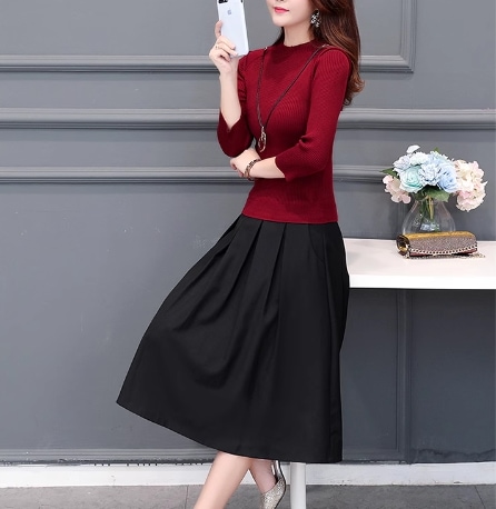 フェイクツーピース レディース ワンピース ニット プルオーバー 膝丈 ミモレ 長袖 ラウンドネック Aライン 切り替え ドッキング フェミニン フリル ポケット ハイウエスト かわいい 大人可愛い フェイクツーピース レディース ワンピース ニット プルオーバー 膝丈 ミモレ 長袖 ラウンドネック Aライン 切り替え ドッキング フェミニン フリル ポケット ハイウエスト かわいい 大人可愛い