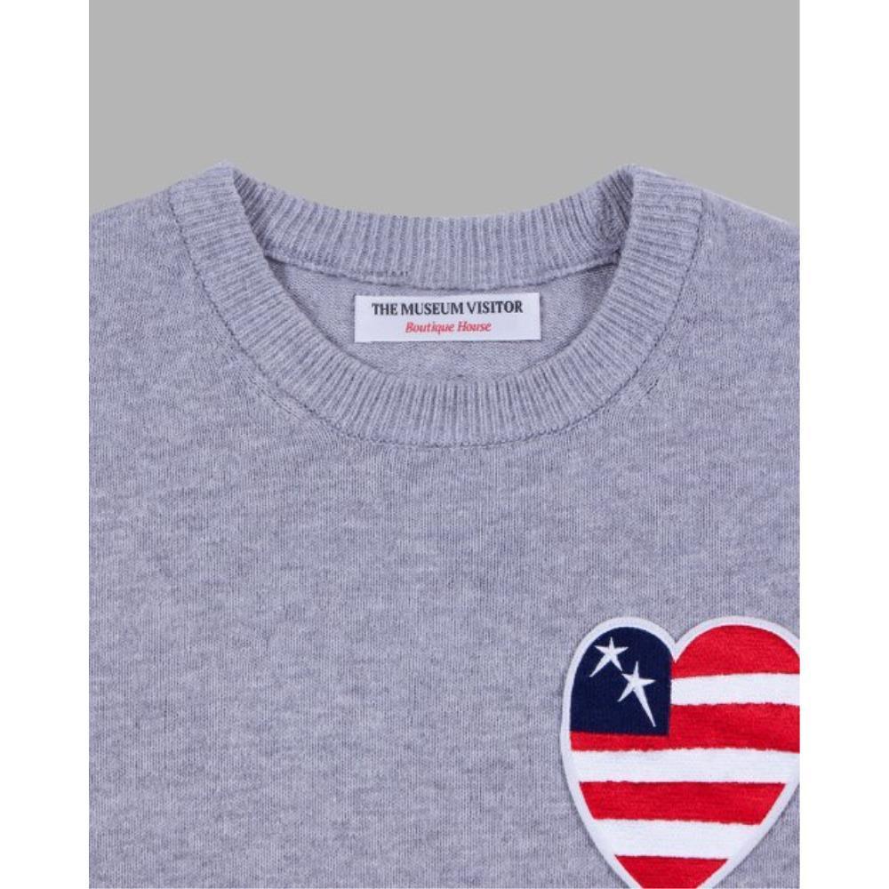 THE MUSEUM VISITOR US HEART PATCH STITCHED KNIT GREY 102 THE MUSEUM VISITOR US HEART PATCH STITCHED KNIT GREY 102