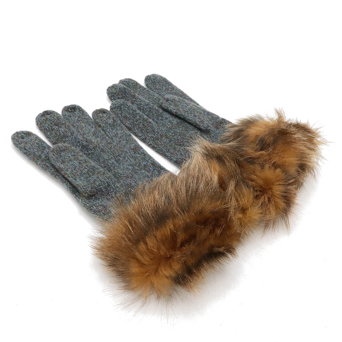 グローブ 手袋 ウール レザー ファー ブルーグレー系 ブラウ グローブ 手袋 ウール レザー ファー ブルーグレー系 ブラウ