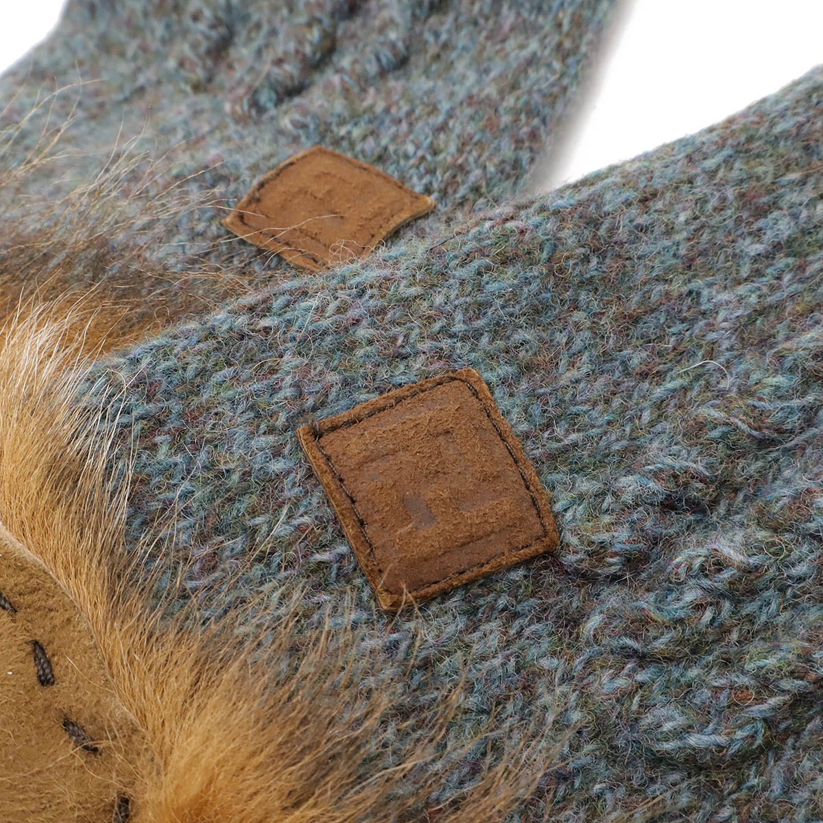 グローブ 手袋 ウール レザー ファー ブルーグレー系 ブラウ グローブ 手袋 ウール レザー ファー ブルーグレー系 ブラウ