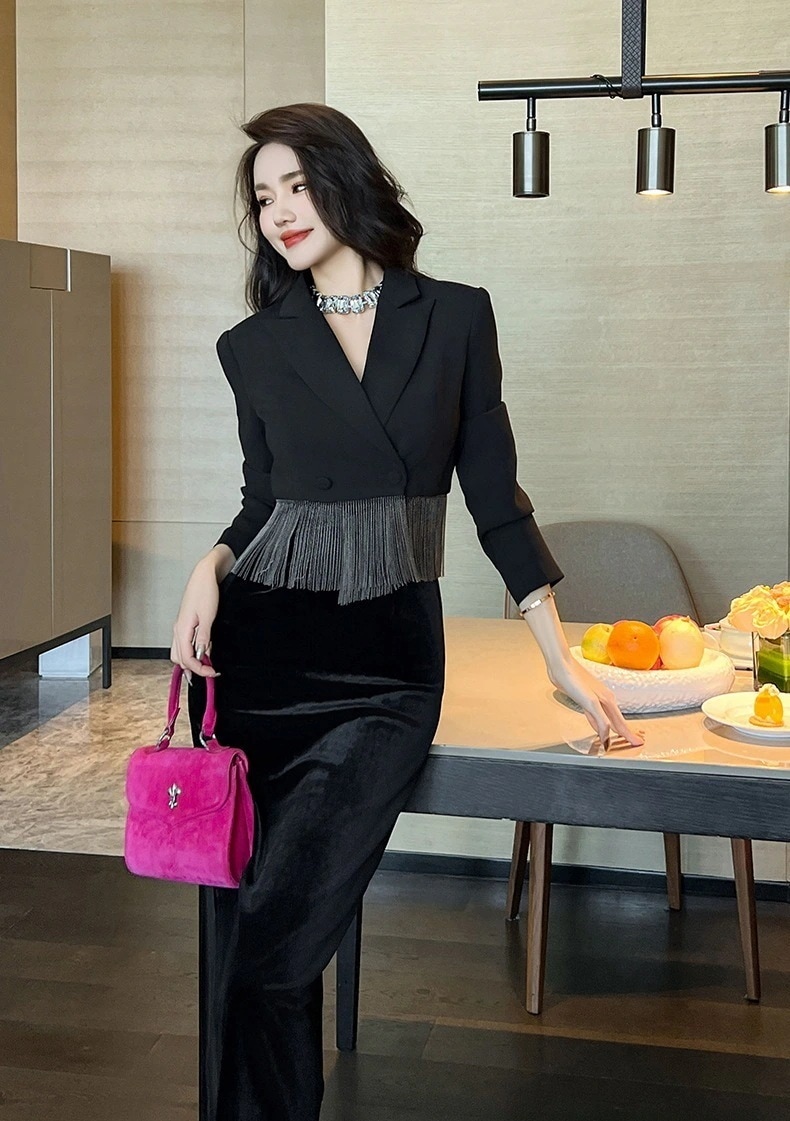 GORGEGORGE【Gorge.上品】 2024春 フリンジ スーツトップス 短い丈 スートコート ショート おしゃれ レディース トップス