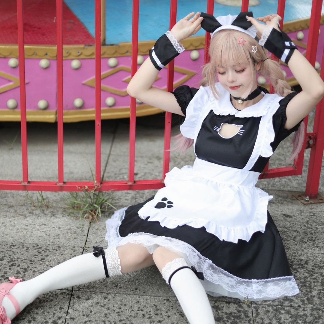 日韓透かし彫りかわいい猫メイド服ロリータアニメ服装2次元セクシーな 日韓透かし彫りかわいい猫メイド服ロリータアニメ服装2次元セクシーな