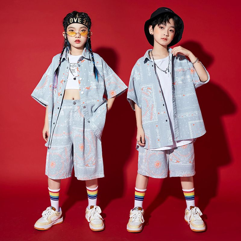 ストリートダンスのスーツの男の子のファッション服の子供のヒップホップの街のhiphopの子供服の夏のゆったりした女の子のショーの公演服