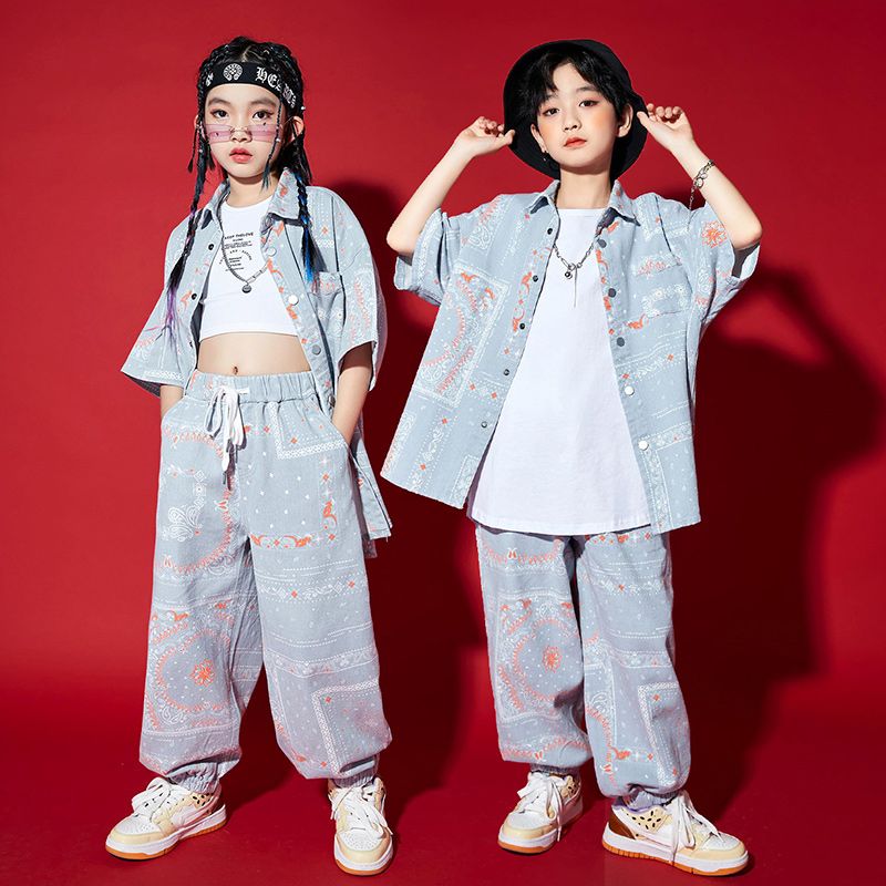 ストリートダンスのスーツの男の子のファッション服の子供のヒップホップの街のhiphopの子供服の夏のゆったりした女の子のショーの公演服