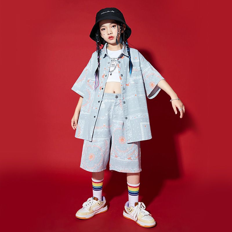 ストリートダンスのスーツの男の子のファッション服の子供のヒップホップの街のhiphopの子供服の夏のゆったりした女の子のショーの公演服