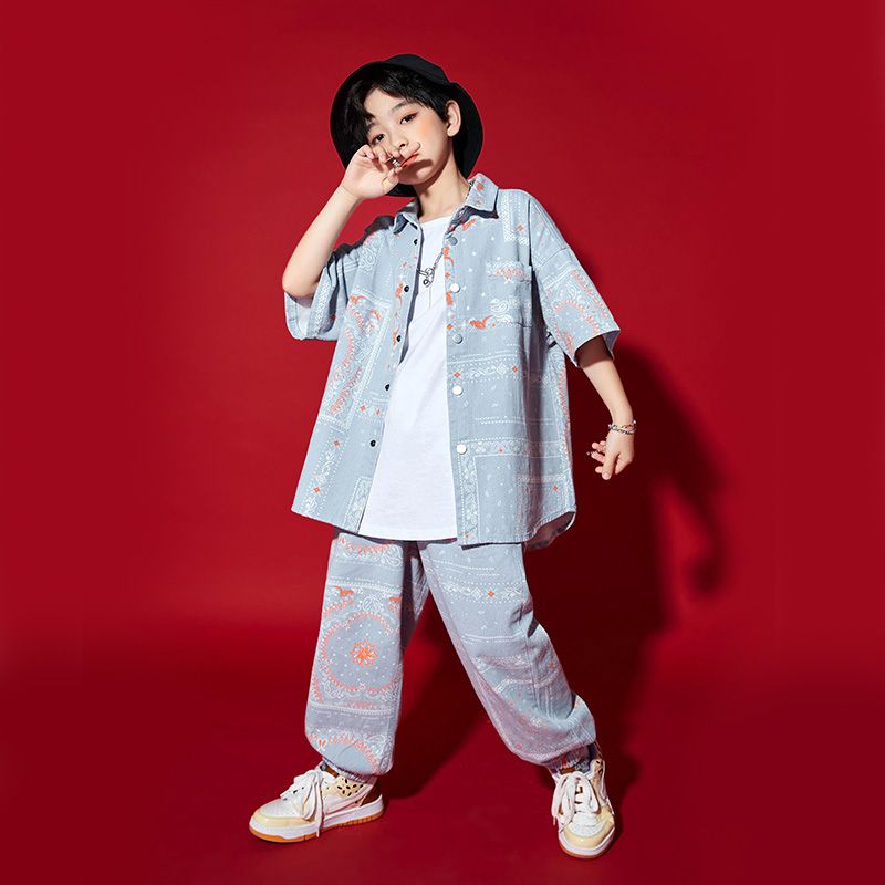 ストリートダンスのスーツの男の子のファッション服の子供のヒップホップの街のhiphopの子供服の夏のゆったりした女の子のショーの公演服