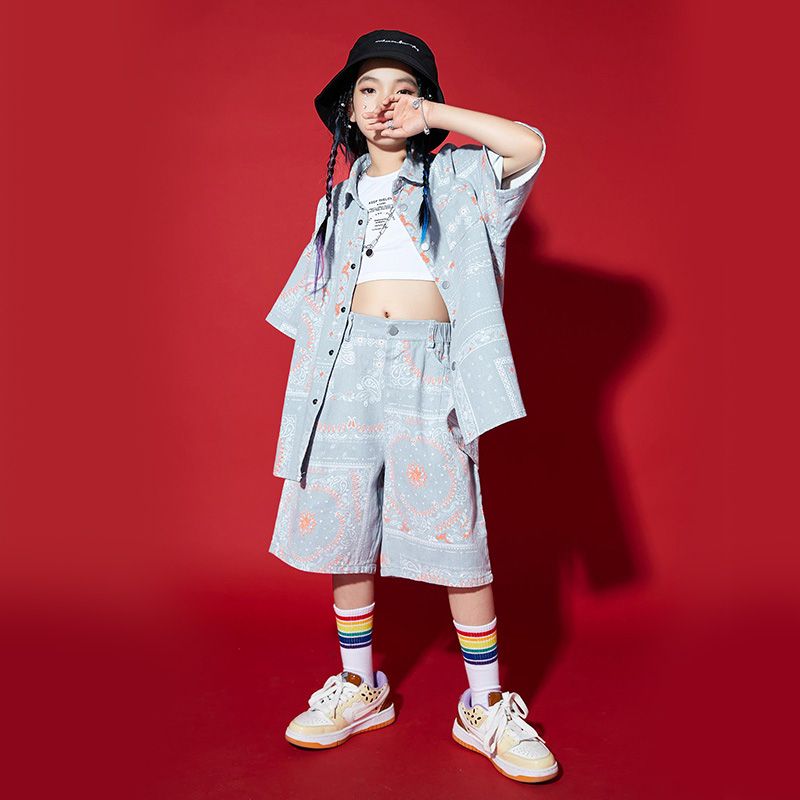 ストリートダンスのスーツの男の子のファッション服の子供のヒップホップの街のhiphopの子供服の夏のゆったりした女の子のショーの公演服