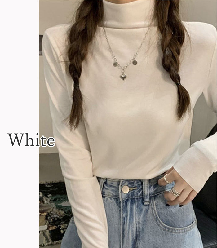 トップス カットソー ハイネック タートルネック インナー レイヤード 長袖 シャツ 重ね着 秋冬^^