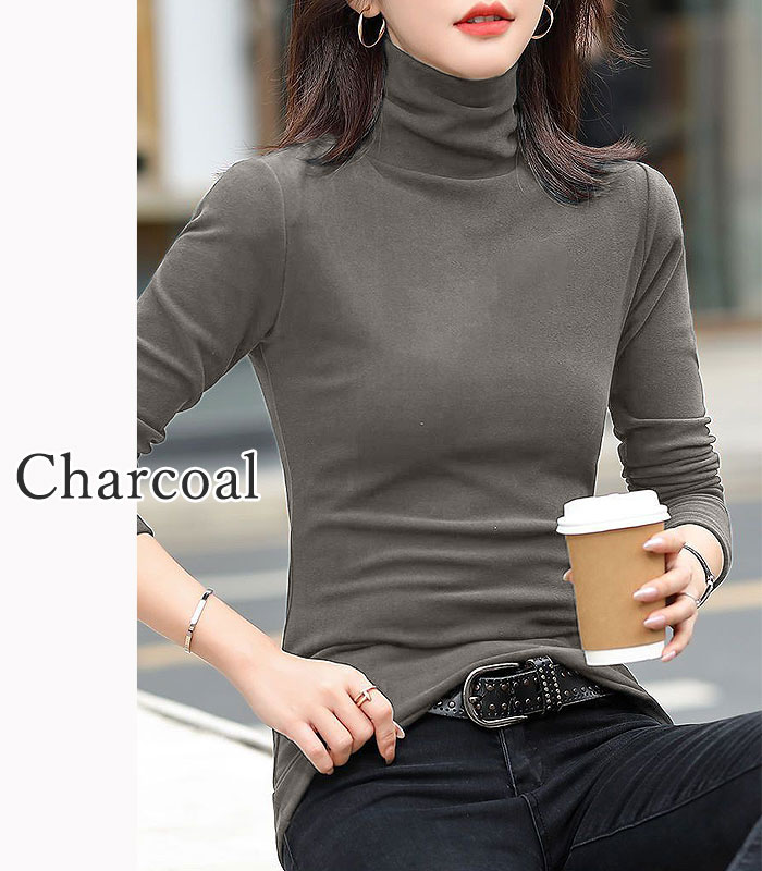 トップス カットソー ハイネック タートルネック インナー レイヤード 長袖 シャツ 重ね着 秋冬^^