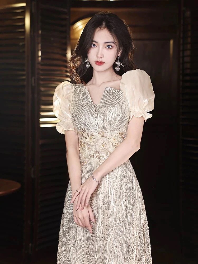 ドレス 女 気質 礼装 花嫁 パーティードレス スパンコールイブニング