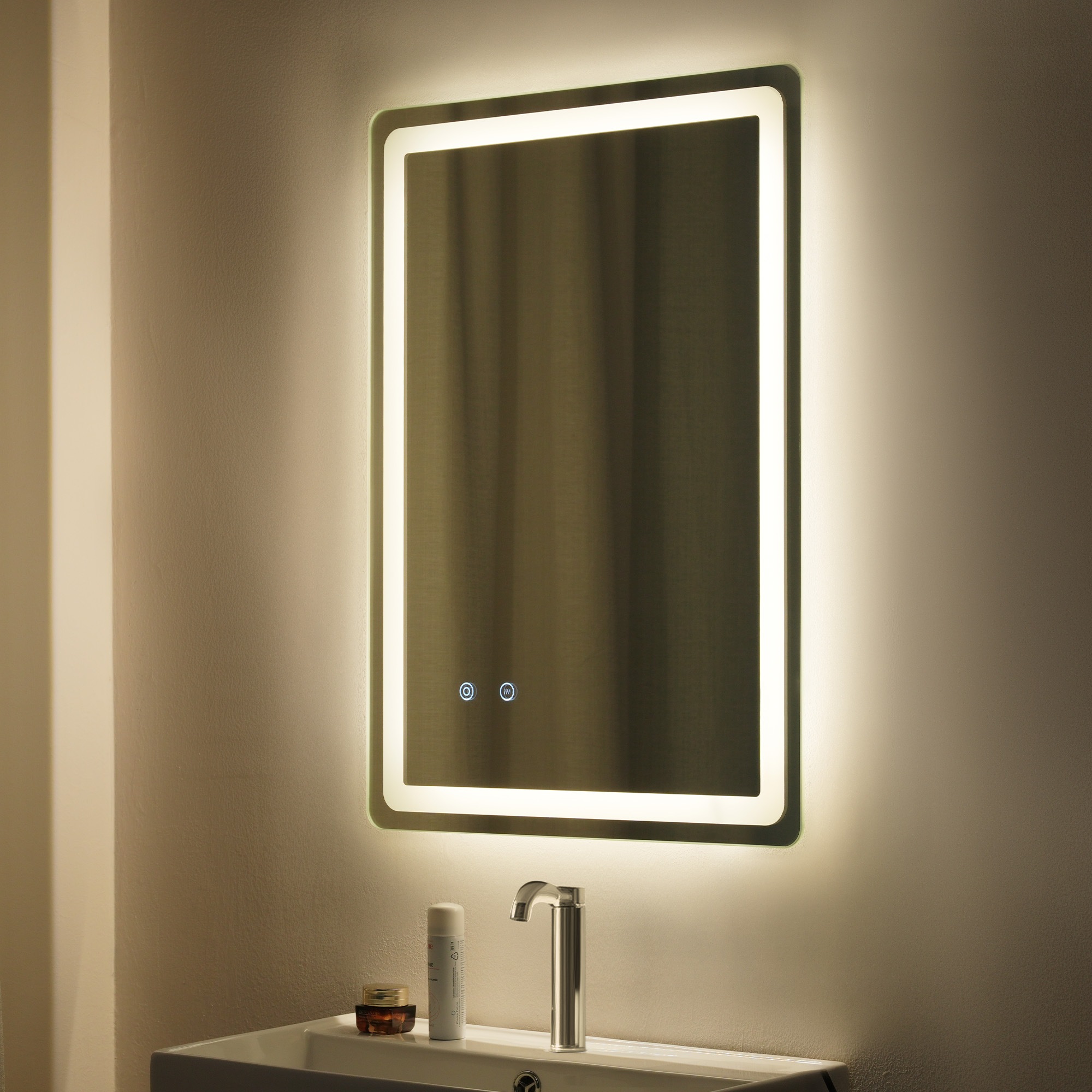 【国内即発送】455 LED浴室ミラー 角型 50*70CM 横掛け縦掛け可能 ウォールミラー 洗面ミラー 化粧鏡 壁掛け鏡 照明付き ドレッサー 洗面所 洗面台 省エネ 明るさ調整 曇り防止機能 照