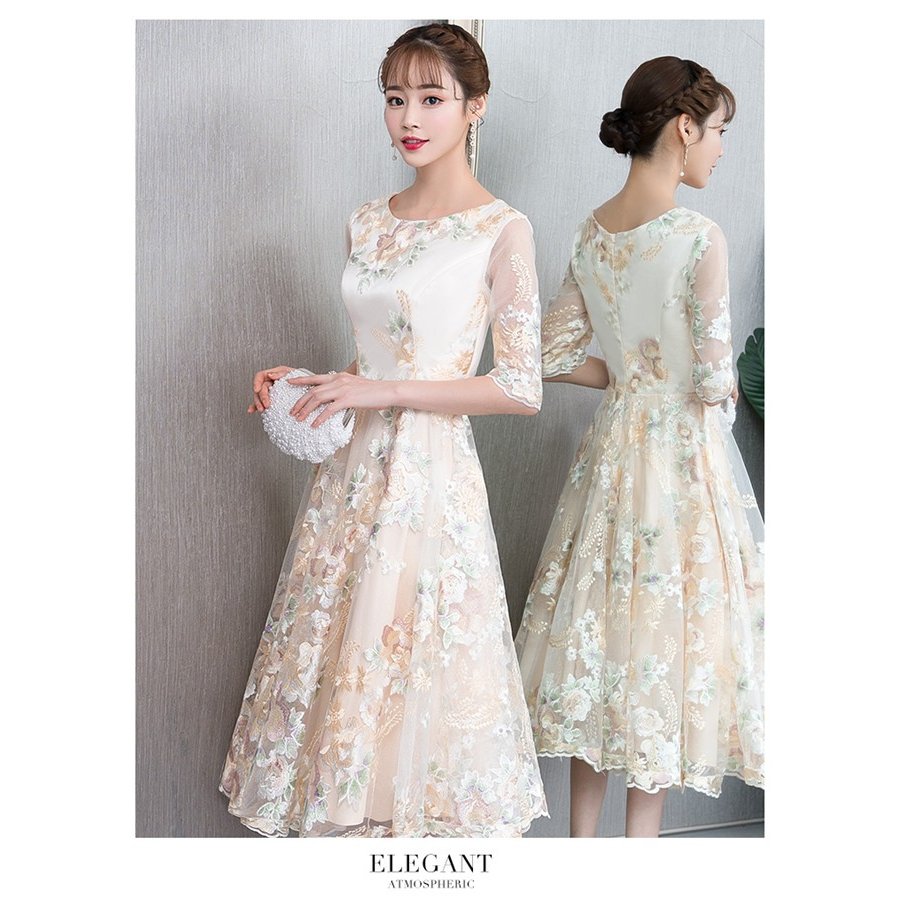 パーティードレス 袖あり... : レディース服 結婚式 ドレス 超特価人気