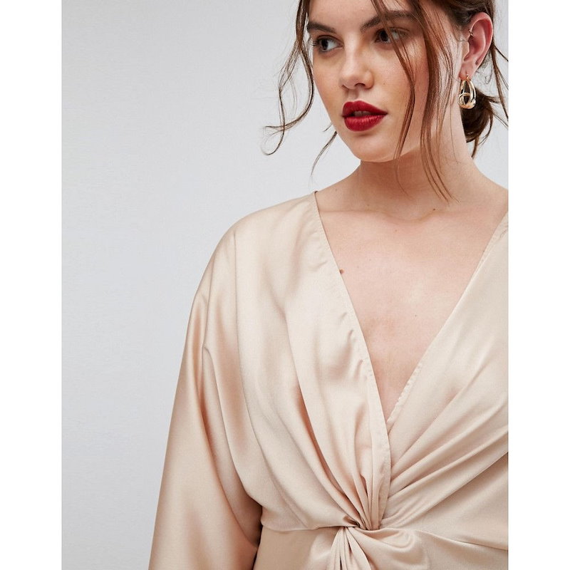 エイソス レディース トップス【ASOS CURVE Twist Front Kimono Sleeve Top】Champagnge エイソス レディース トップス【ASOS CURVE Twist Front Kimono Sleeve Top】Champagnge