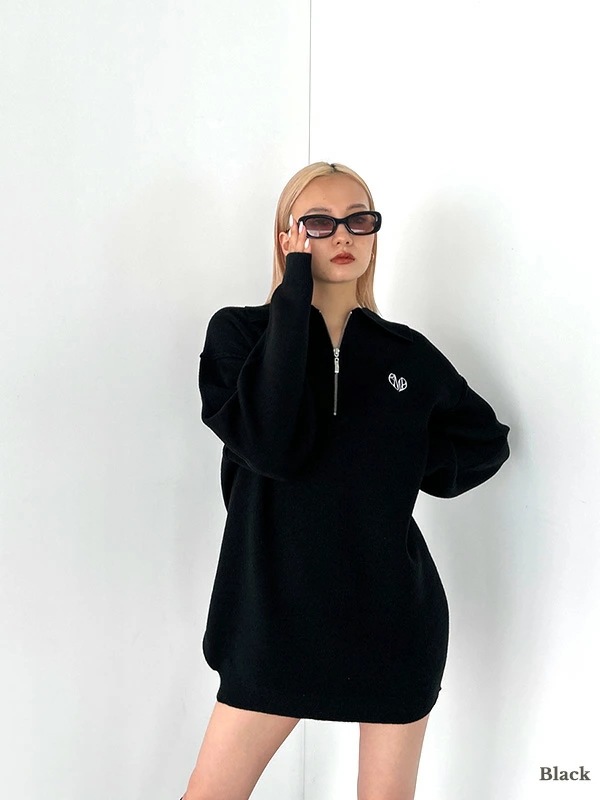EMODA エモダ ハーフジップ オーバー ミニ ワンピース レディース EMD ハート ロゴ 刺繍 ハーフジップ ワンピ042450370101
