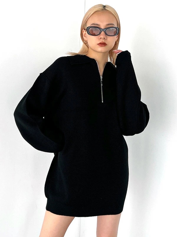 EMODA エモダ ハーフジップ オーバー ミニ ワンピース レディース EMD ハート ロゴ 刺繍 ハーフジップ ワンピ042450370101 EMODA エモダ ハーフジップ オーバー ミニ ワンピース レディース EMD ハート ロゴ 刺繍 ハーフジップ ワンピ042450370101