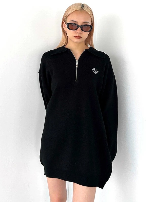 EMODA エモダ ハーフジップ オーバー ミニ ワンピース レディース EMD ハート ロゴ 刺繍 ハーフジップ ワンピ042450370101