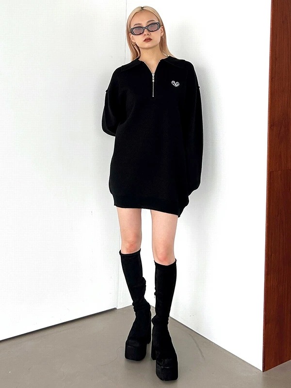 EMODA エモダ ハーフジップ オーバー ミニ ワンピース レディース EMD ハート ロゴ 刺繍 ハーフジップ ワンピ042450370101 EMODA エモダ ハーフジップ オーバー ミニ ワンピース レディース EMD ハート ロゴ 刺繍 ハーフジップ ワンピ042450370101