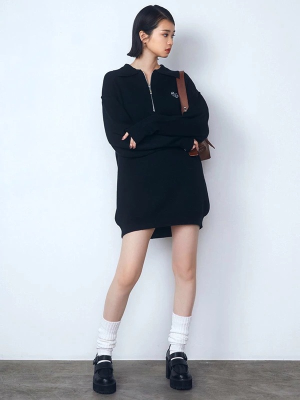 EMODA エモダ ハーフジップ オーバー ミニ ワンピース レディース EMD ハート ロゴ 刺繍 ハーフジップ ワンピ042450370101 EMODA エモダ ハーフジップ オーバー ミニ ワンピース レディース EMD ハート ロゴ 刺繍 ハーフジップ ワンピ042450370101