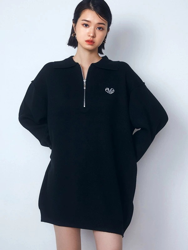 EMODA エモダ ハーフジップ オーバー ミニ ワンピース レディース EMD ハート ロゴ 刺繍 ハーフジップ ワンピ042450370101