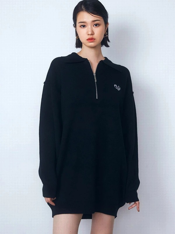 EMODA エモダ ハーフジップ オーバー ミニ ワンピース レディース EMD ハート ロゴ 刺繍 ハーフジップ ワンピ042450370101