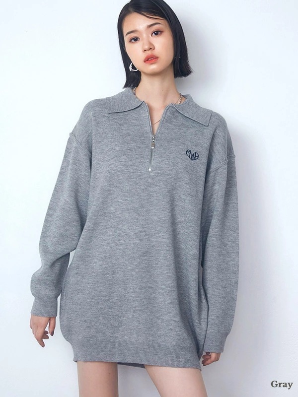 EMODA エモダ ハーフジップ オーバー ミニ ワンピース レディース EMD ハート ロゴ 刺繍 ハーフジップ ワンピ042450370101