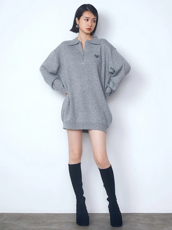 EMODA エモダ ハーフジップ オーバー ミニ ワンピース レディース EMD ハート ロゴ 刺繍 ハーフジップ ワンピ042450370101