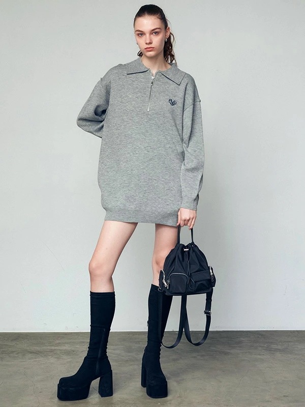 EMODA エモダ ハーフジップ オーバー ミニ ワンピース レディース EMD ハート ロゴ 刺繍 ハーフジップ ワンピ042450370101