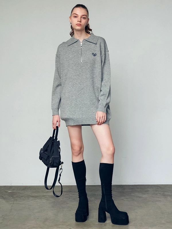 EMODA エモダ ハーフジップ オーバー ミニ ワンピース レディース EMD ハート ロゴ 刺繍 ハーフジップ ワンピ042450370101