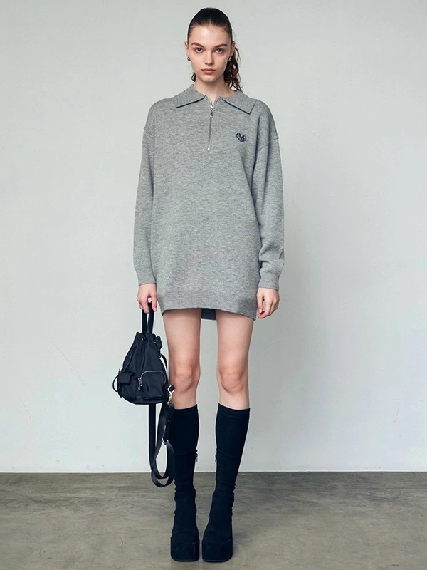 EMODA エモダ ハーフジップ オーバー ミニ ワンピース レディース EMD ハート ロゴ 刺繍 ハーフジップ ワンピ042450370101 EMODA エモダ ハーフジップ オーバー ミニ ワンピース レディース EMD ハート ロゴ 刺繍 ハーフジップ ワンピ042450370101