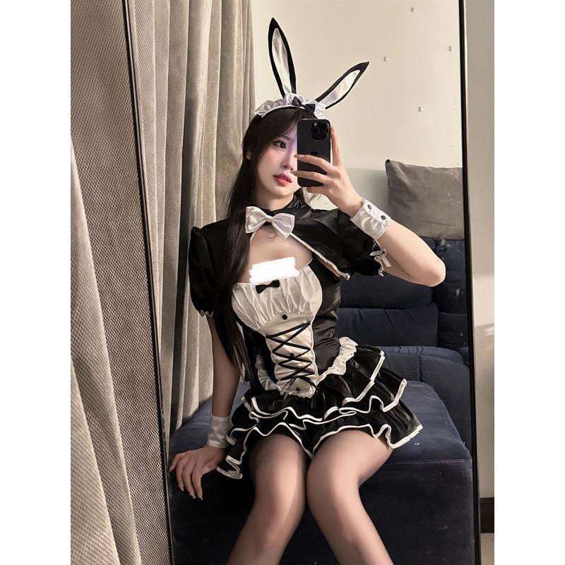 本日の限定商品バレエガール 甘辛絶妙 バニーガール ウエストホルタードレス 蝶ネクタイカーディガンショートジャケットセット ハロウィン コスプレ コスプレ ハロウィ ハロウィン衣装 ハロウィン コスプ