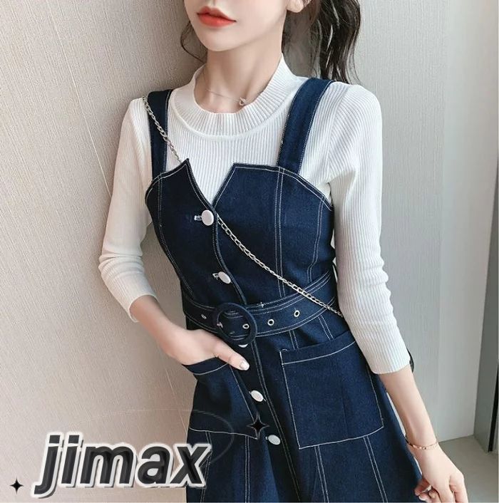 デニムワンピース レディース カジュアル おしゃれ 膝丈 デニムスカート ジャンパースカート ワンピース ひざ丈 フロントボタン スリット カジュアル お出かけ デート レジャー ブルー かっこいい