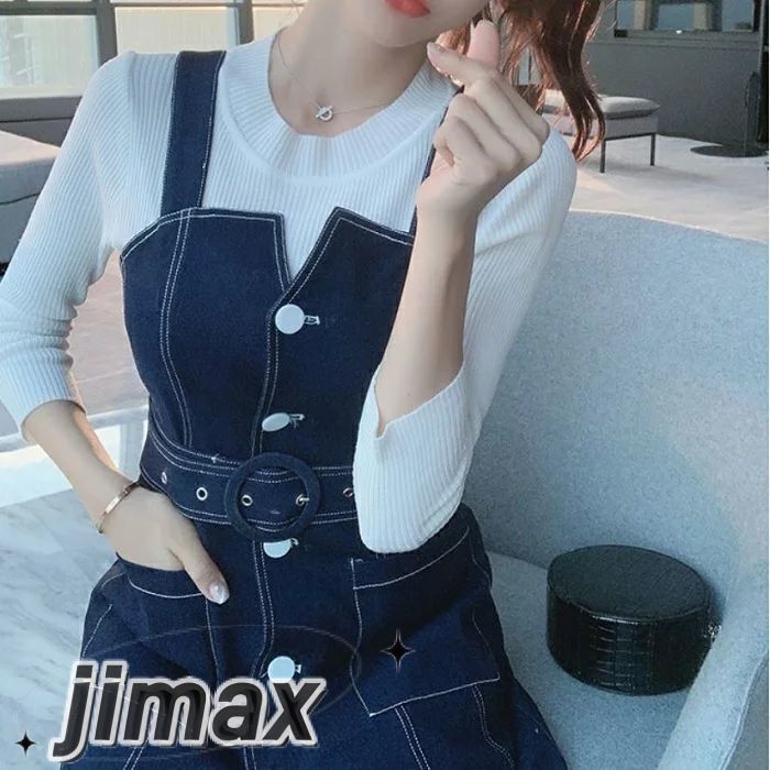 デニムワンピース レディース カジュアル おしゃれ 膝丈 デニムスカート ジャンパースカート ワンピース ひざ丈 フロントボタン スリット カジュアル お出かけ デート レジャー ブルー かっこいい