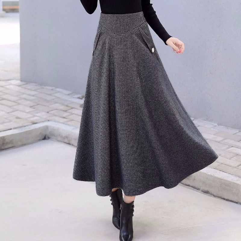 ミドル丈ウールスカート スリムハイウエストチェック柄ロングスカート 大きいサイズ中厚手aラインアンブレラスカート 秋冬新作 ミドル丈ウールスカート スリムハイウエストチェック柄ロングスカート 大きいサイズ中厚手aラインアンブレラスカート 秋冬新作