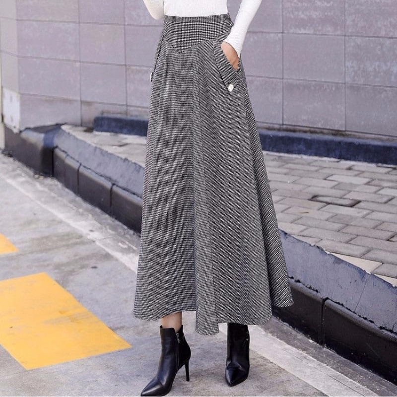 ミドル丈ウールスカート スリムハイウエストチェック柄ロングスカート 大きいサイズ中厚手aラインアンブレラスカート 秋冬新作 ミドル丈ウールスカート スリムハイウエストチェック柄ロングスカート 大きいサイズ中厚手aラインアンブレラスカート 秋冬新作