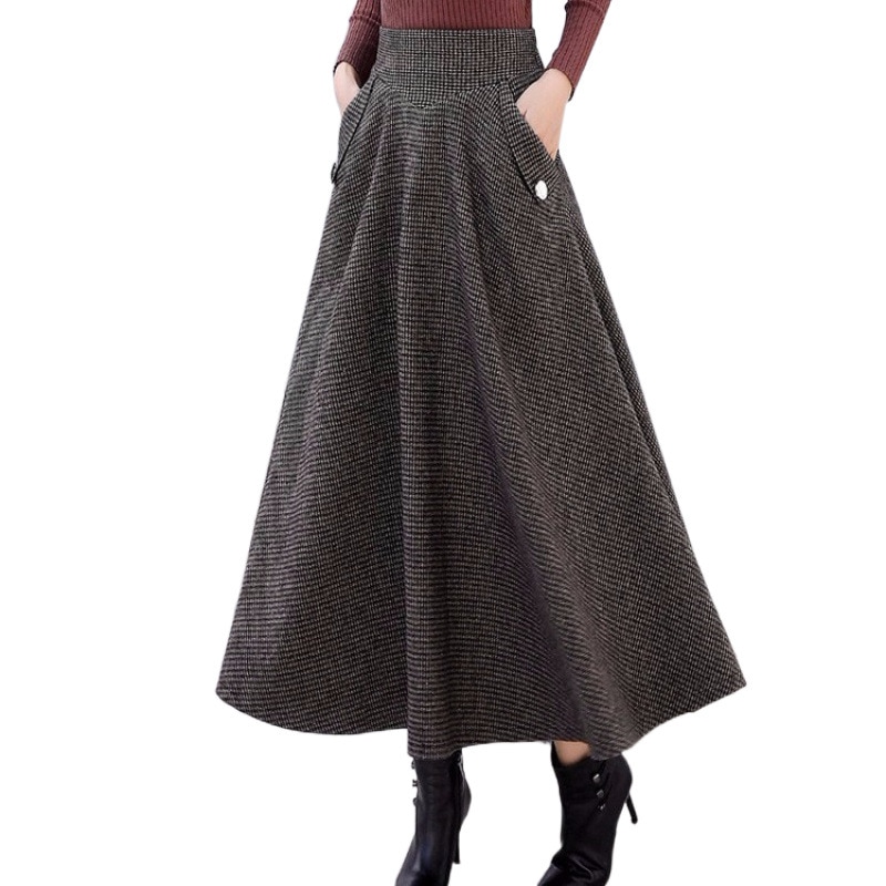 ミドル丈ウールスカート スリムハイウエストチェック柄ロングスカート 大きいサイズ中厚手aラインアンブレラスカート 秋冬新作 ミドル丈ウールスカート スリムハイウエストチェック柄ロングスカート 大きいサイズ中厚手aラインアンブレラスカート 秋冬新作