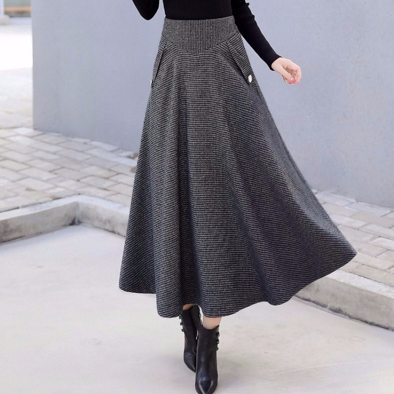 ミドル丈ウールスカート スリムハイウエストチェック柄ロングスカート 大きいサイズ中厚手aラインアンブレラスカート 秋冬新作 ミドル丈ウールスカート スリムハイウエストチェック柄ロングスカート 大きいサイズ中厚手aラインアンブレラスカート 秋冬新作