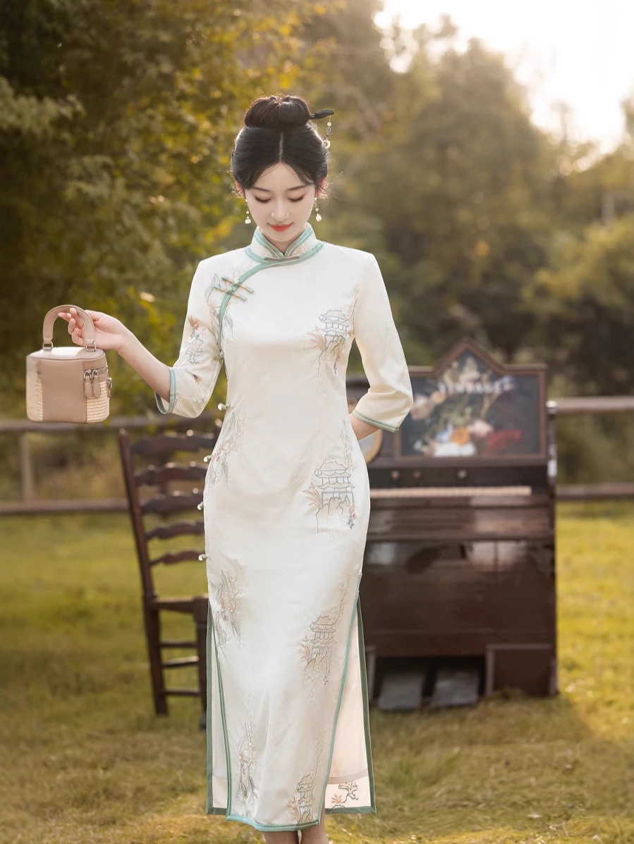 ワンピースドレスドレス刺繍された改良ピンクチョンサムドレス2025春と夏の二重層の刺繍入りジャクアードフィリグリー ワンピースドレスドレス刺繍された改良ピンクチョンサムドレス2025春と夏の二重層の刺繍入りジャクアードフィリグリー