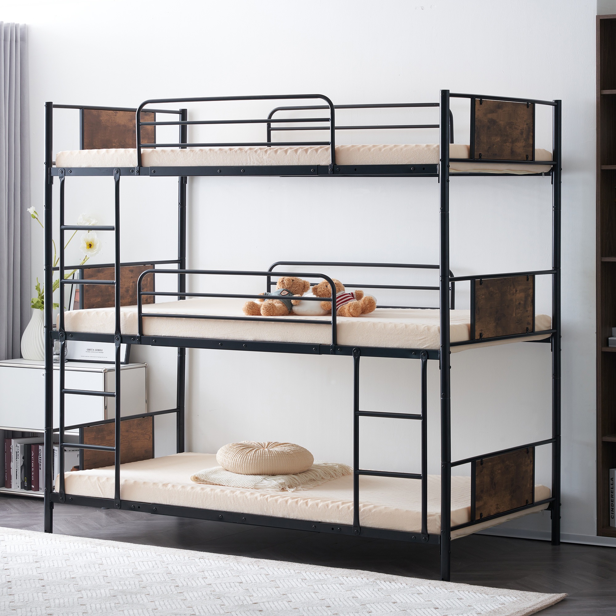 【国内出荷 - 3日配達】【新作】【ブラック】三段ベッド パイプベッド 分離可能 スチールベッド 子供部屋スチール 耐震~330 【国内出荷 - 3日配達】【新作】【ブラック】三段ベッド パイプベッド 分離可能 スチールベッド 子供部屋スチール 耐震~330