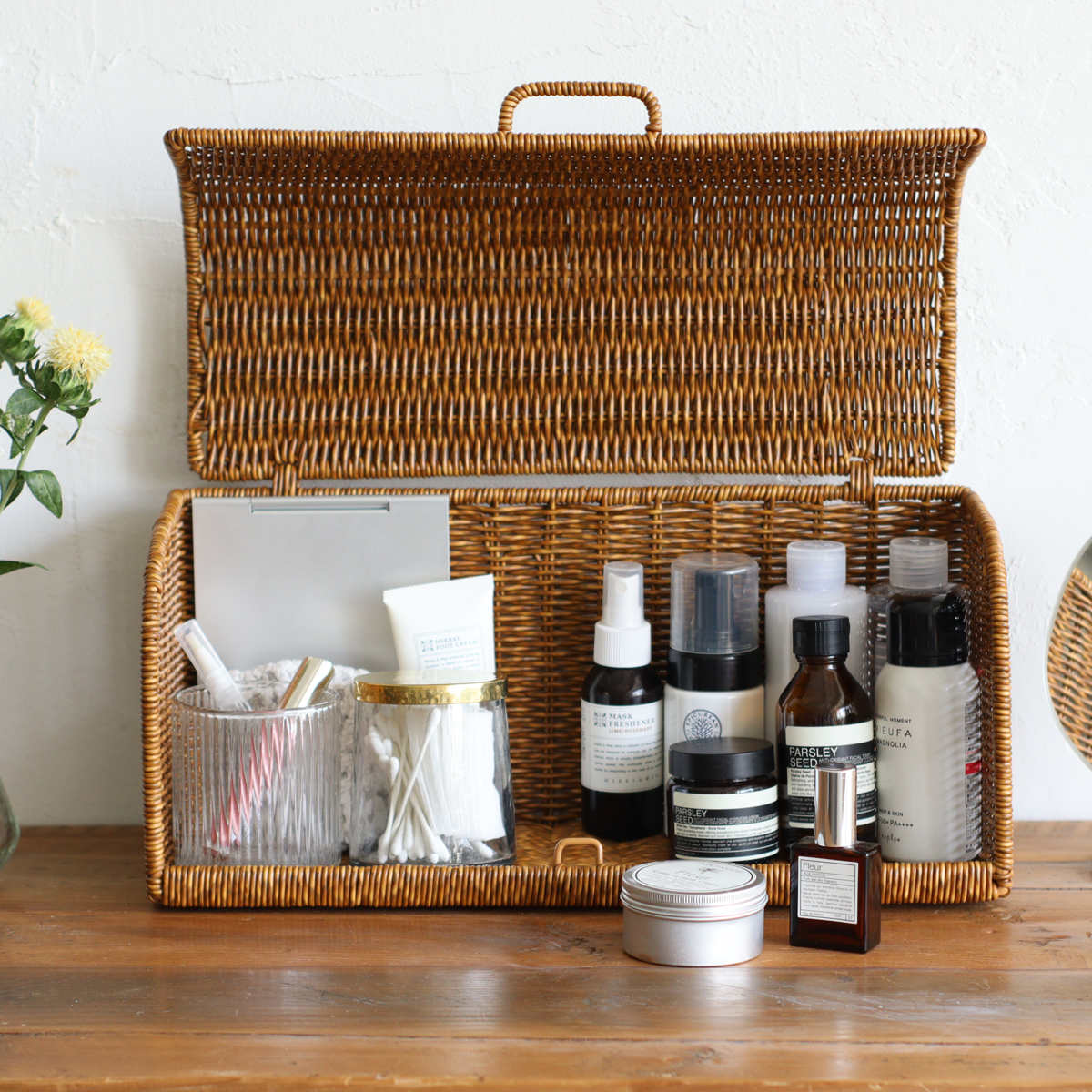 ユティル ブレッドケース ロング 洗える 調味料ラック パンケース ブレッドボックス パン入れ 収納ケース パン 食パン 入れ 食パンケース キッチン 収納 かご カゴ 籠 籐かご風 小物収納