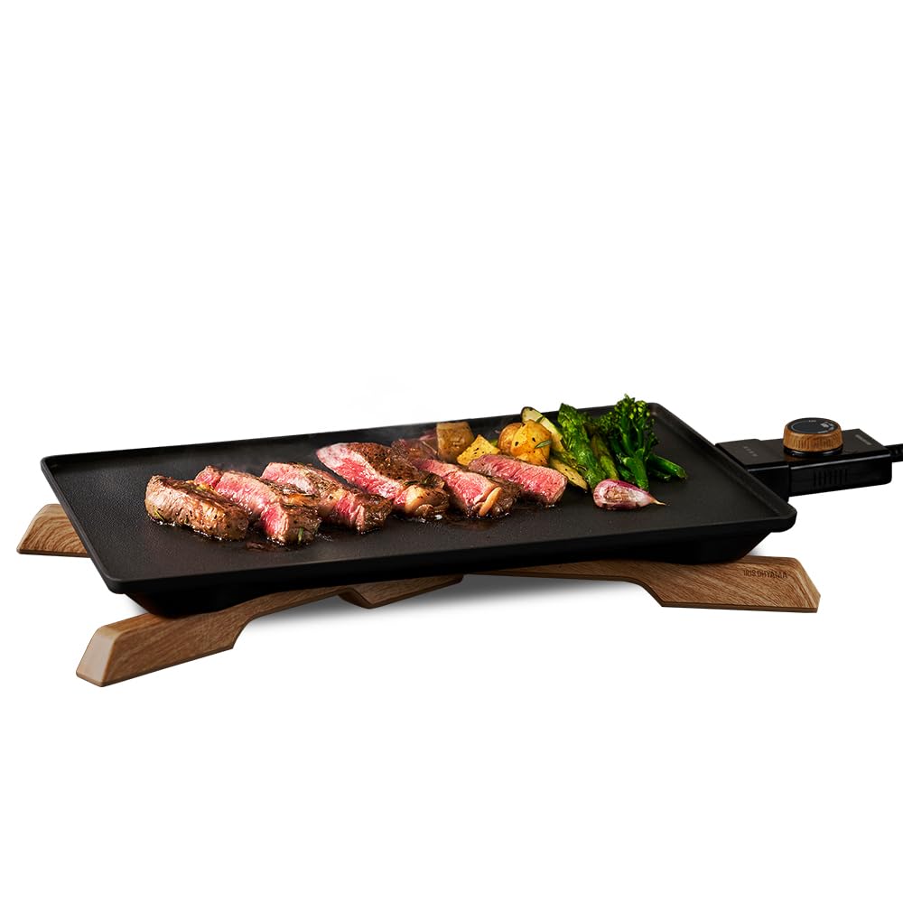 アイリスオーヤマ(IRIS OHYAMA) 薄型ホットプレート ブラック 丸洗い可能 温度調節機能付き 薄型 ホットプレート 焼肉 煙が出にくい 減煙 IHU-A10-B