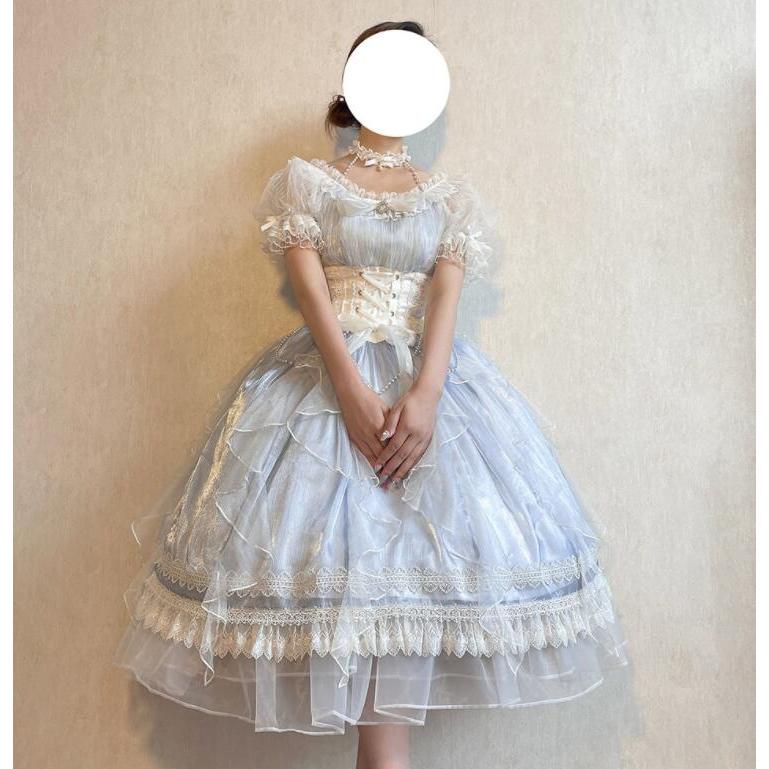 ロリータ ワンピース 甘ロリー ロリータ服 半袖 膝丈 ショート丈 ロリィタ ワンピース チュール レース リボン フリル 可愛い ゴスロリ コスチューム