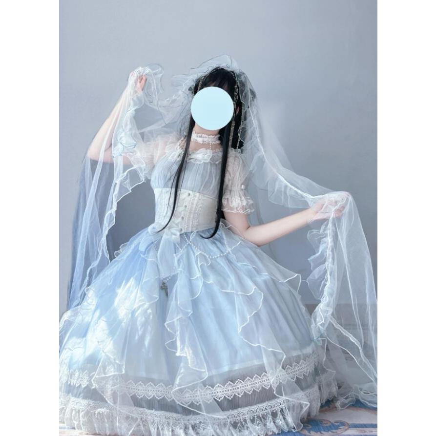 ロリータ ワンピース 甘ロリー ロリータ服 半袖 膝丈 ショート丈 ロリィタ ワンピース チュール レース リボン フリル 可愛い ゴスロリ コスチューム