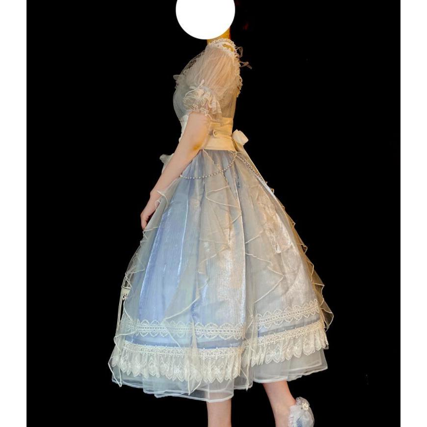 ロリータ ワンピース 甘ロリー ロリータ服 半袖 膝丈 ショート丈 ロリィタ ワンピース チュール レース リボン フリル 可愛い ゴスロリ コスチューム