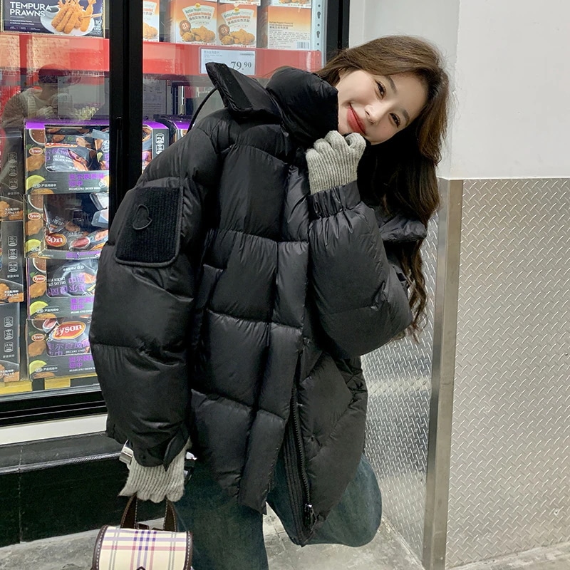 ファッション大学スタイル肥厚パン服2024新しい韓国の緩いファッション90ホワイトダックダウンフード付きジャケット
