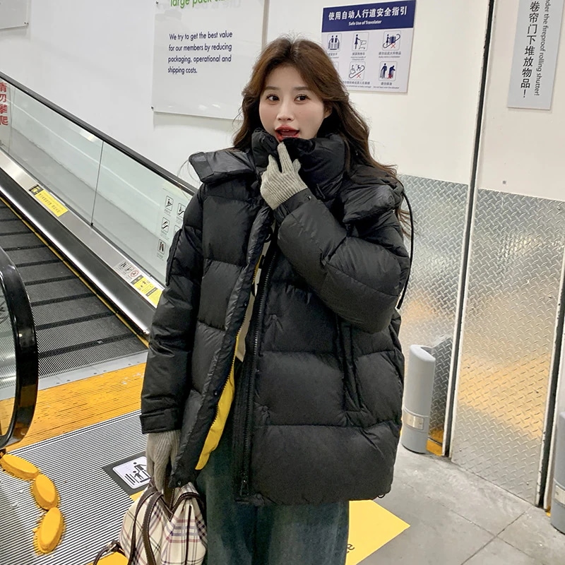 ファッション大学スタイル肥厚パン服2024新しい韓国の緩いファッション90ホワイトダックダウンフード付きジャケット