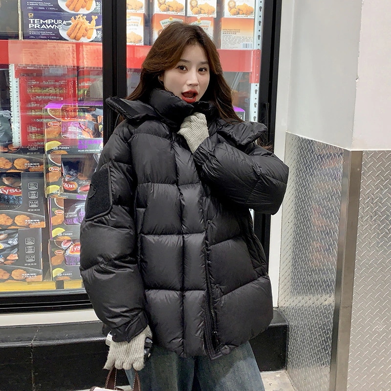 ファッション大学スタイル肥厚パン服2024新しい韓国の緩いファッション90ホワイトダックダウンフード付きジャケット