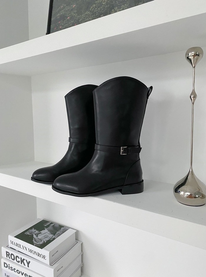 ミドルブーツ ウエスタンブーツ フラット レディース ローヒール 黒 ブラック ベージュ アイボリー レザー スエード 歩きやすい 痛くない 靴 婦人靴 韓国