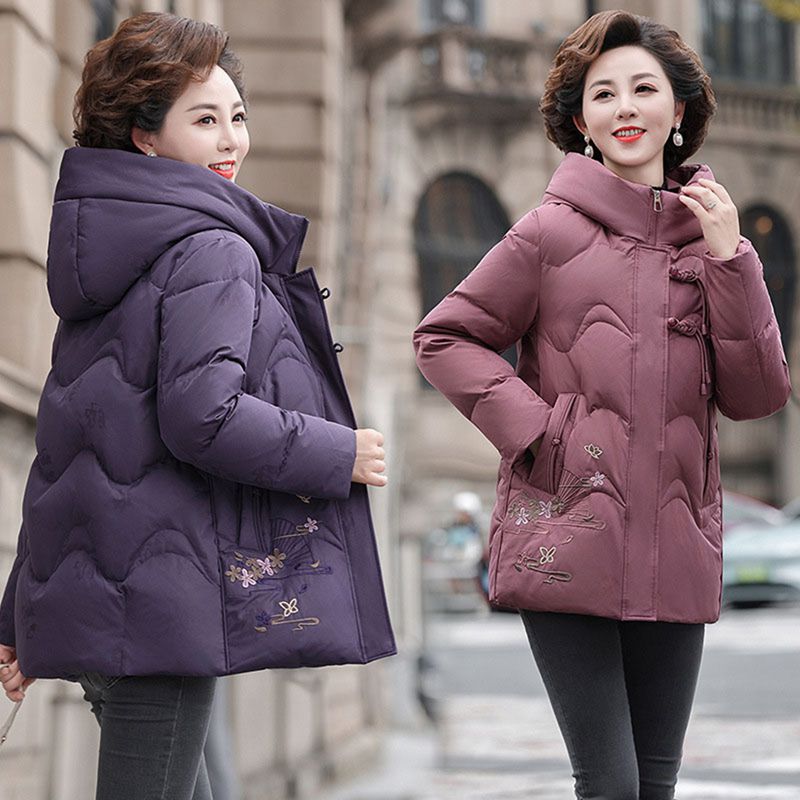 レディース ジャケット ウィンタージャケット 長袖 フード 刺繍 花 花柄 中綿入れ 綿服 保温性 雪対策 厚い 撥水 アウトドア 上着 トップス 婦人 シニアアウター 秋冬用 中高年 50-70代