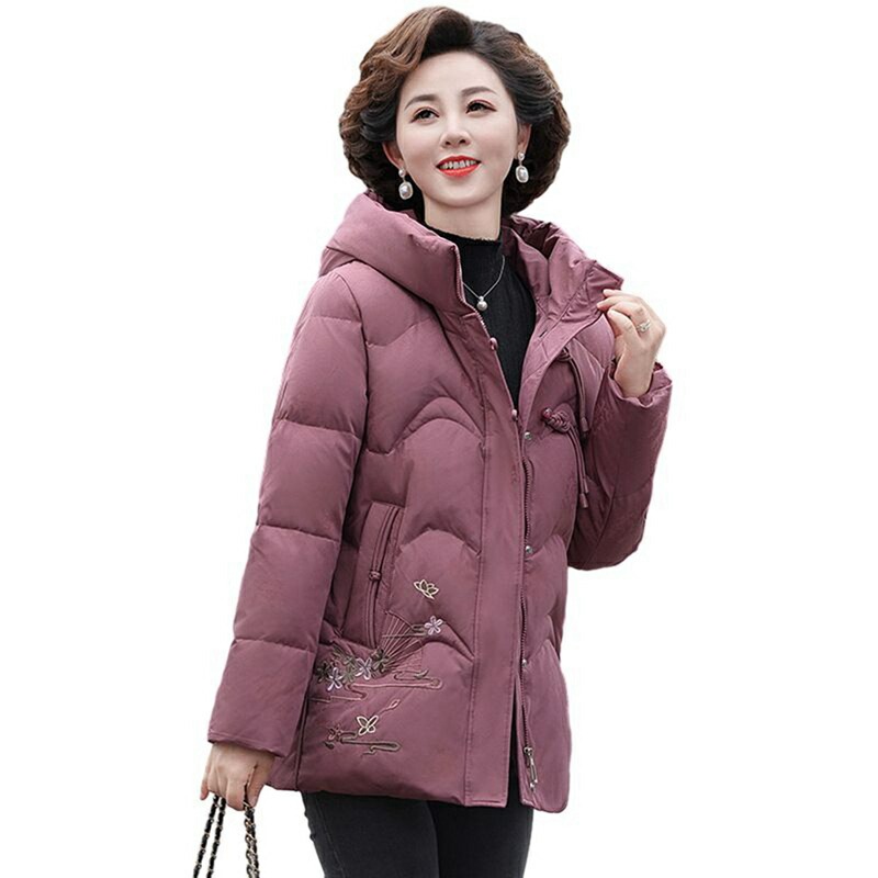 レディース ジャケット ウィンタージャケット 長袖 フード 刺繍 花 花柄 中綿入れ 綿服 保温性 雪対策 厚い 撥水 アウトドア 上着 トップス 婦人 シニアアウター 秋冬用 中高年 50-70代